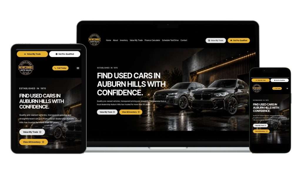 Newcomb's Auto Sales WordPress website design by DH Digital Design